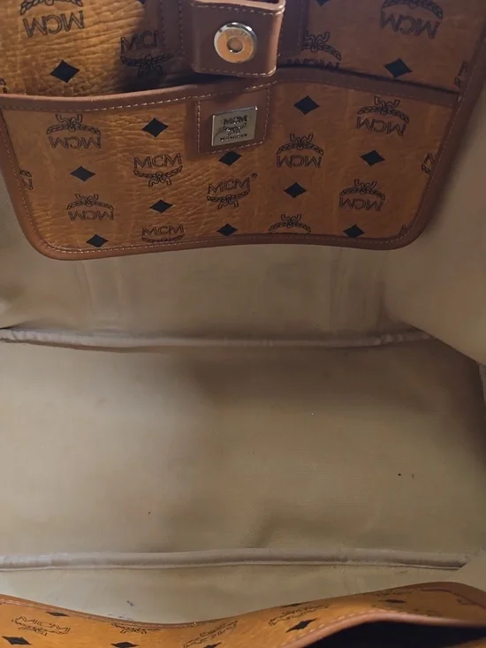 MCM Cognac Visetos Monogram Tote Bag Large Leather Shoulder Bag EUC - Picture 11 of 12